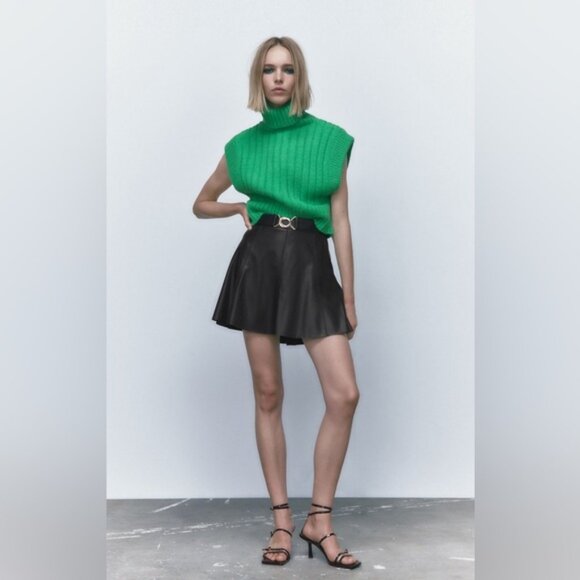 Zara Dresses & Skirts - NWT Zara Belted Faux Leather Mini Skirt Black Women's Size XL